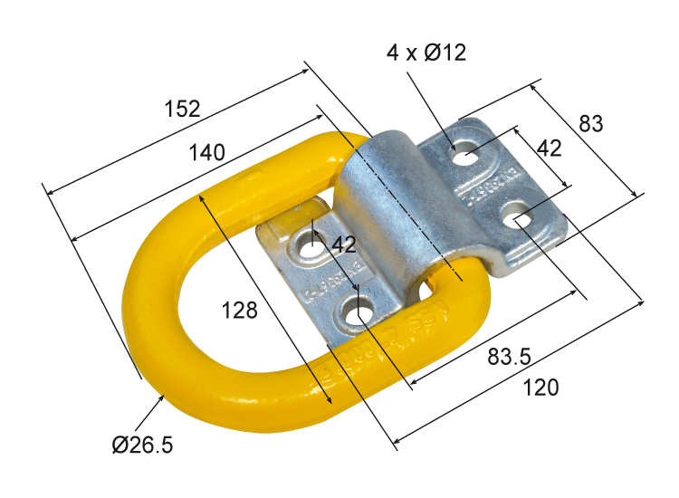 Anilla de estiba pintada amarilla 12 Ton. con base galvanizada atornillable