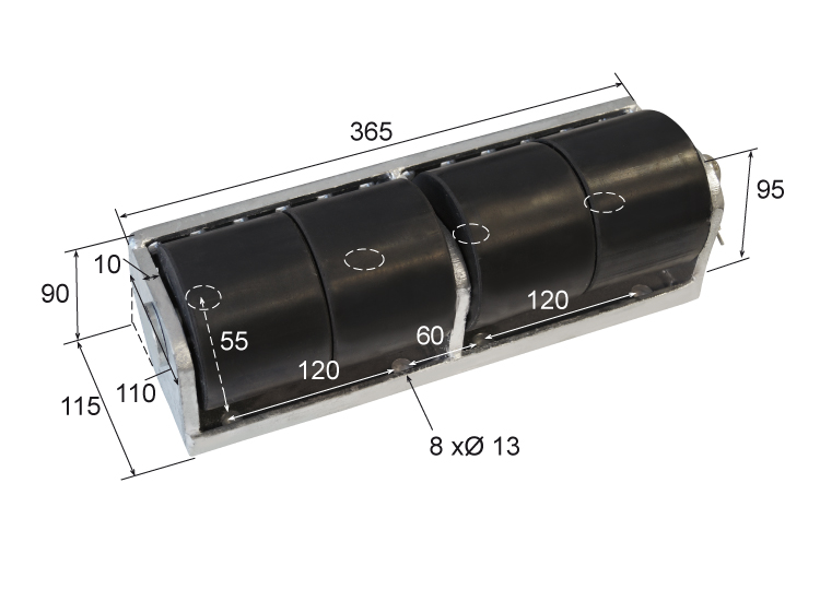 Tope trasero de 4 rodillos galvanizado