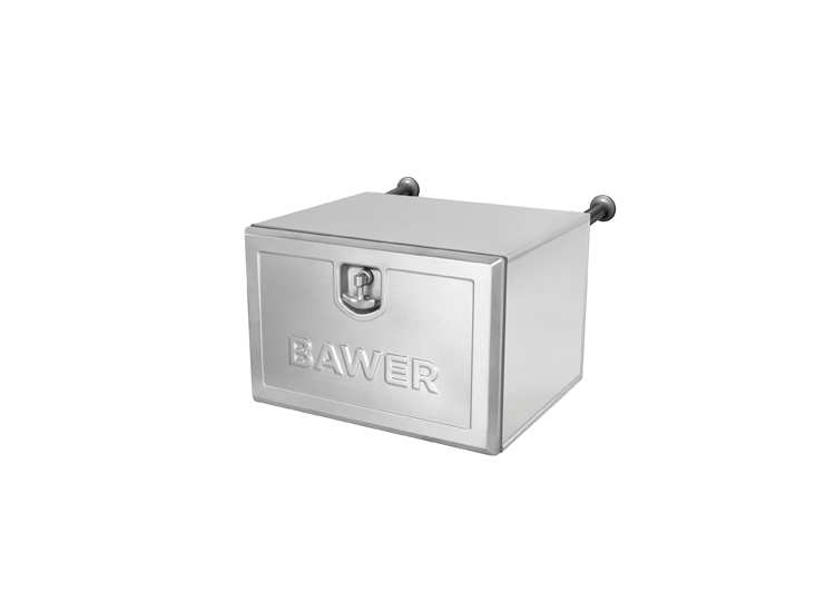 Cajón Bawer metálico de alum.e=1.5 mm de 600 mm con tapa de ac. Inox. mate e=1 mm con cajonera y resorte