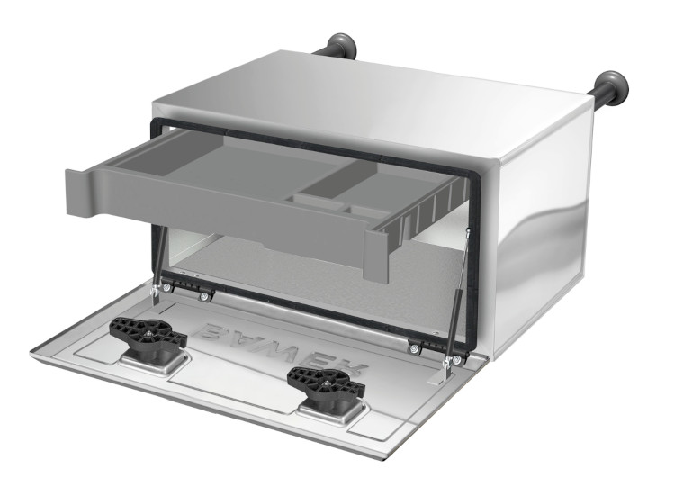 Cajon Bawer metalico acero inoxidable pulido e=1 mm de 800 mm con cajonera y resorte