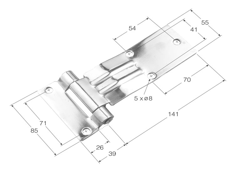 Bisagra acodada nervios cortos inoxidable