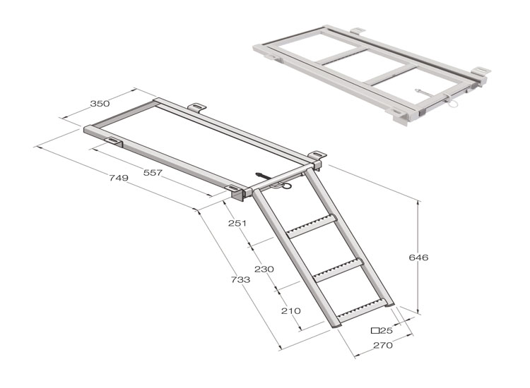 Escalera escamoteable 2 peldaños con soporte de color negro