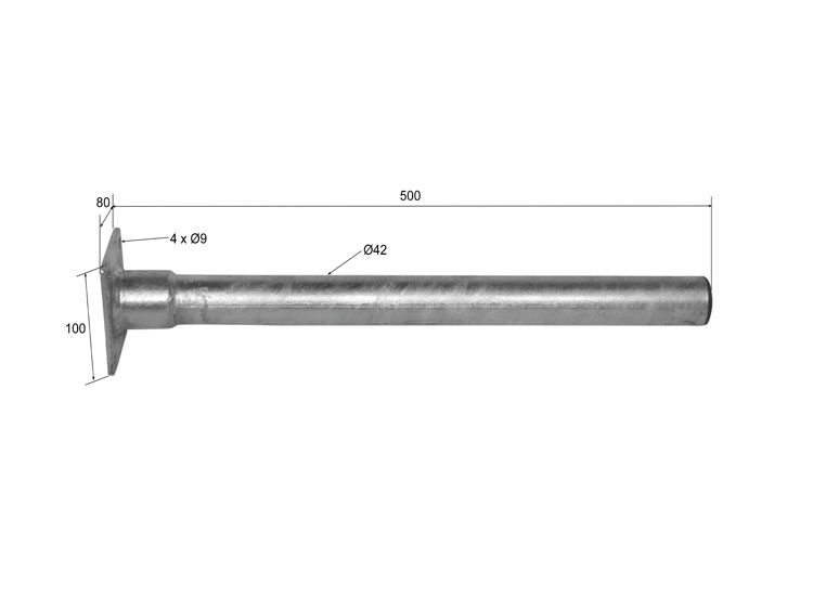 Tubo para aleta, base cuadrada de 500 mm