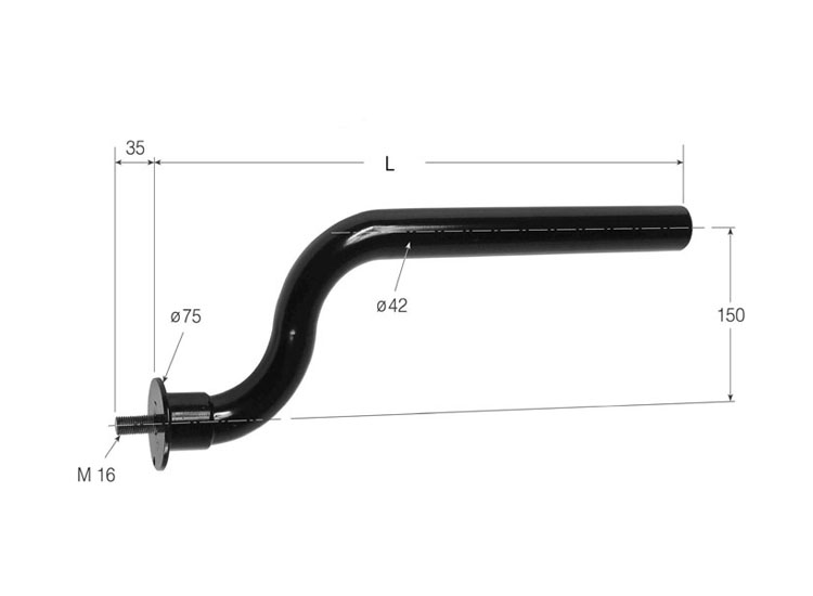 tubo para aleta base redonda doblado de 750 mm